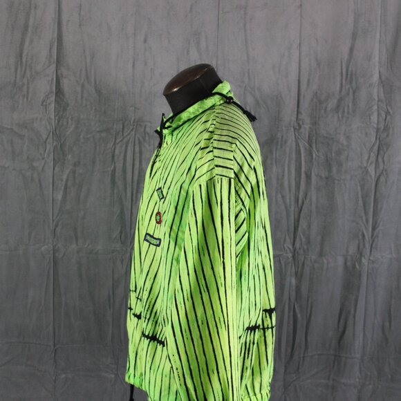 Vintage Gotcha Windbreaker - Neon Green Stiped - Men's Medium - Picture 4 of 7